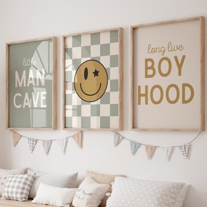 Little Man Cave, Long Live Boyhood , Olive Green Nursery, Checkered Smiley Poster, Baby Boys Kids Room Decor, Toddler Poster, shared room