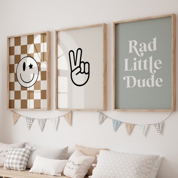 Retro Rad Little Dude, Beach Nursery, Checkered Smiley Poster, Baby Boys Kids Room Decor, Toddler Poster, shared room, newborn gift, peace