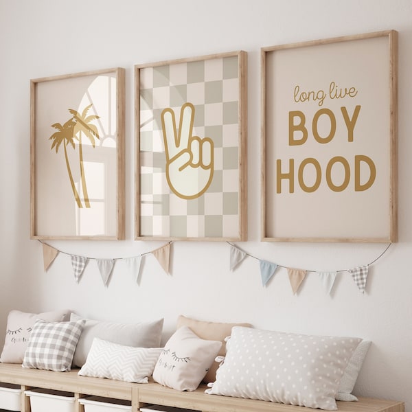 Downloadable, Long Live Boyhood , Neutral Nursery, Checkered Peace Poster, Baby Boys Kids Room Decor, Toddler Poster, shared room twins