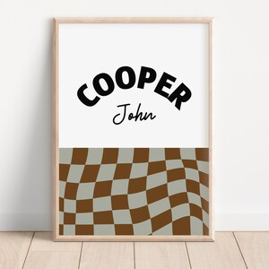 Personalized Name, Bohemian Nursery, Toddler Wall Decor, Downloadable, Checkerboard Kids Room, Digital Download, Printable, Custom Name