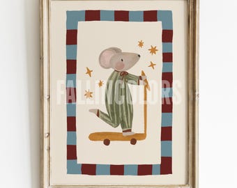 Mus- och skoterposter, retro väggkonst för barnrum, nyföddrum, minimalistiskt lekrum för småbarn, nyckfullt djurtryck för barnrum, OUNI RAM