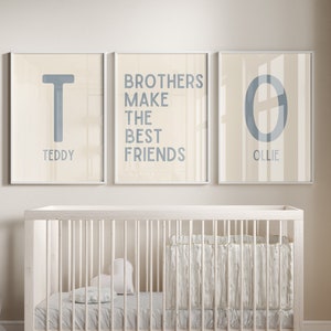 Set of 3, Brothers Make Best Friends, Neutral Toddler Print, Sibling Printable, Boyhood Poster, Brotherhood Print, shared room decor