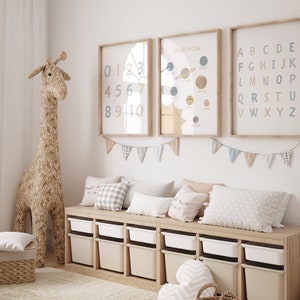 Pósteres educativos, juego de 3 impresiones para niños, impresiones de números y alfabetos neutros, imprimibles, decoración para la educación en el hogar, recursos educativos, póster ABC