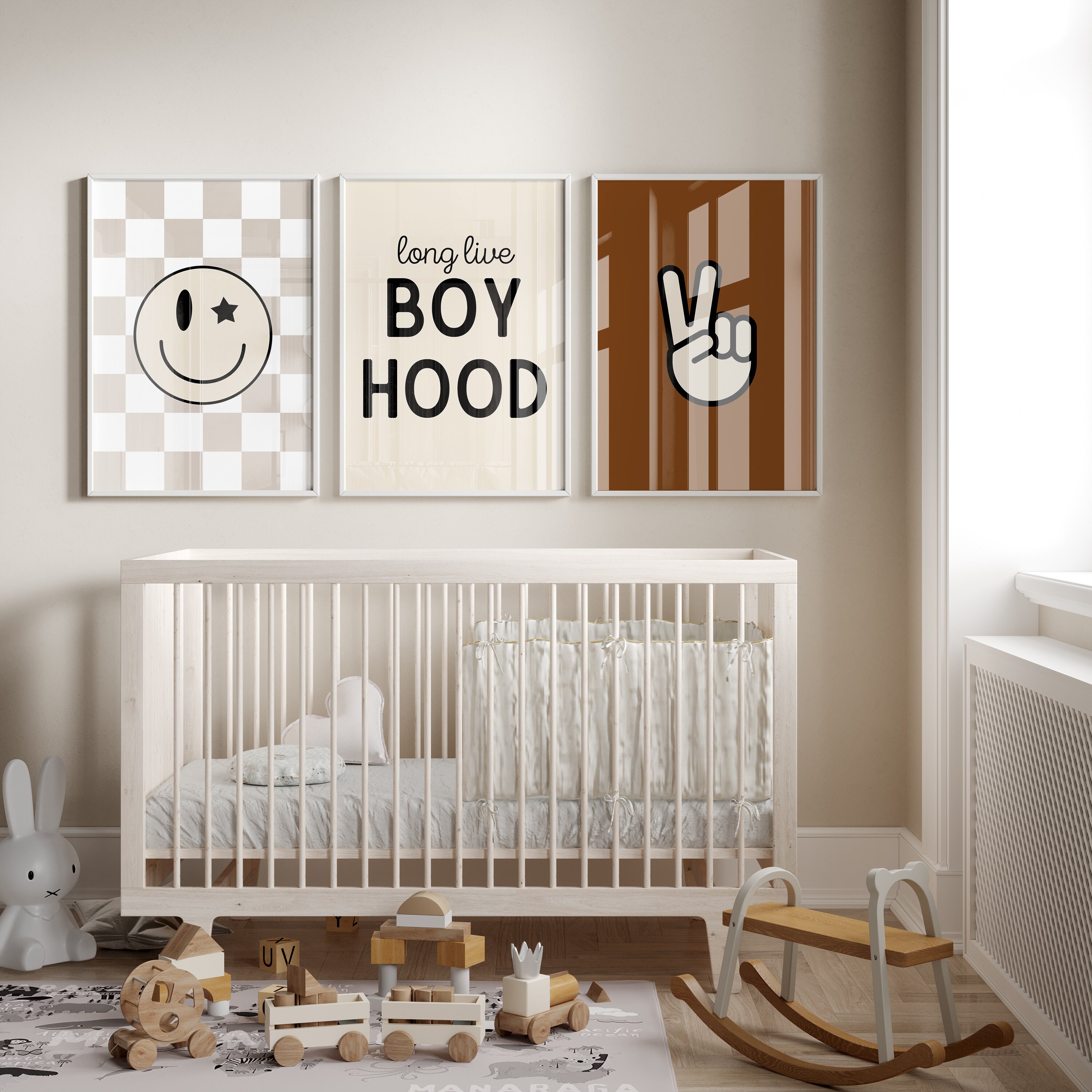 Set of 3 Rust Print, Checkered Smiley Poster, Baby Boys Kids Room Decor ...