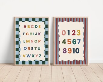 Set of 2 Educational ABC Number Prints, Kids Homeschool Decor, Classroom Decorative Posters, Back To School Prints (Digital Download)