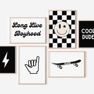 Personalized Name Gallery Wall Set of 6 Downloadable Print, Long Live Boyhood, Cool Dude, Nursery Decor, boy room wall decor, custom name