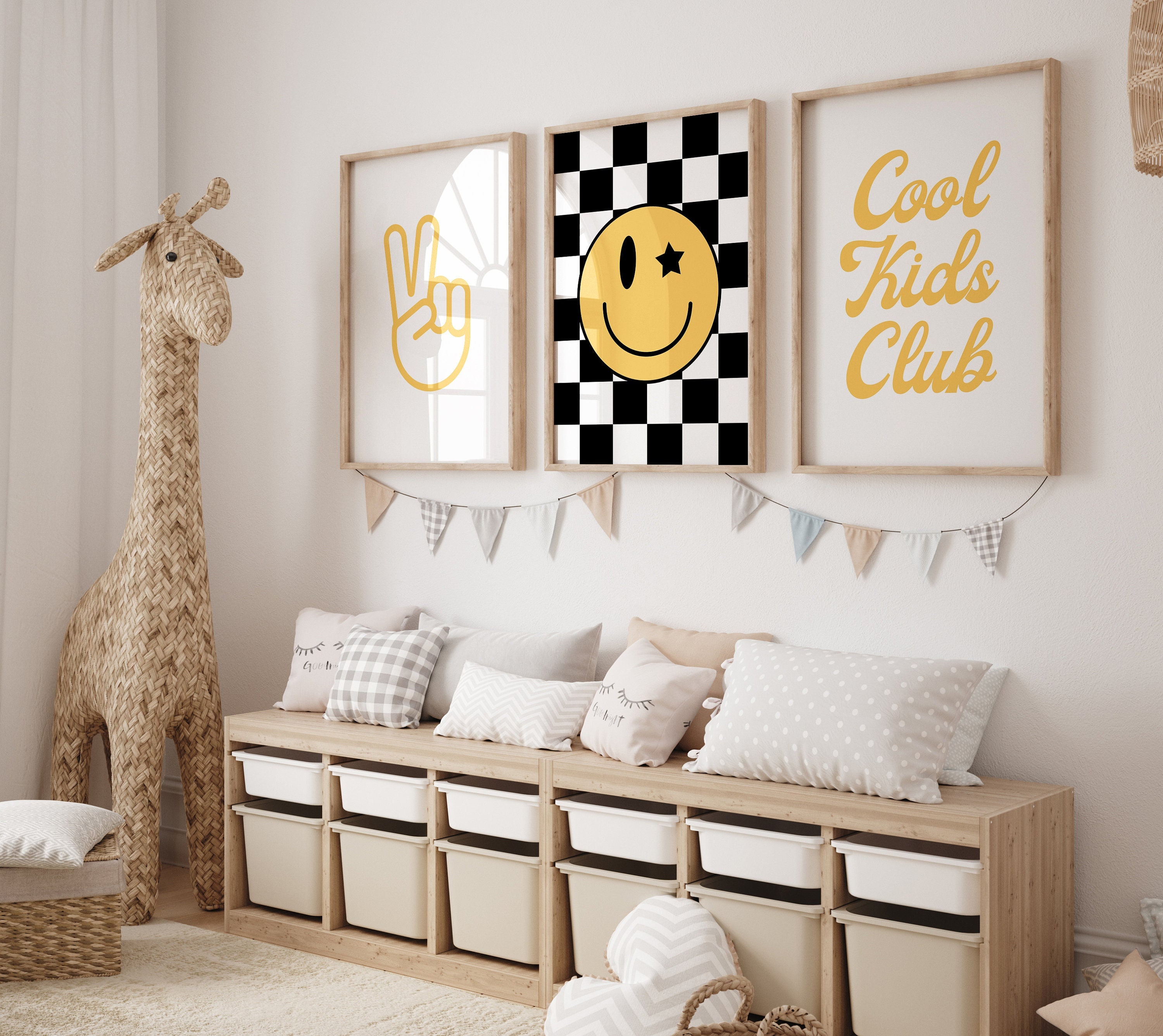 Cool Kids Club, Long Live Boyhood , Black White Nursery, Checkered Smiley Poster, Baby Boys Kids Room Decor, Toddler Poster, shared room