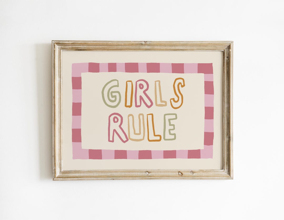 Girls Rule Print, Girls Room, Cute Kids Room Wall Art, Pink Stripe ...