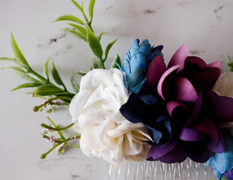 Bridal Comb Bridal Shower Wedding Flower Comb Dusty Blue Plum Flower Comb Flower Girl Hair Bridal Hair Baby Shower