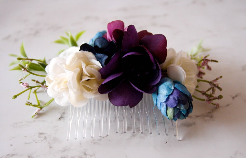 Bridal Comb Bridal Shower Wedding Flower Comb Dusty Blue Plum Flower Comb Flower Girl Hair Bridal Hair Baby Shower