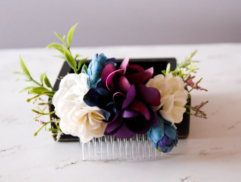 Bridal Comb Bridal Shower Wedding Flower Comb Dusty Blue Plum Flower Comb Flower Girl Hair Bridal Hair Baby Shower