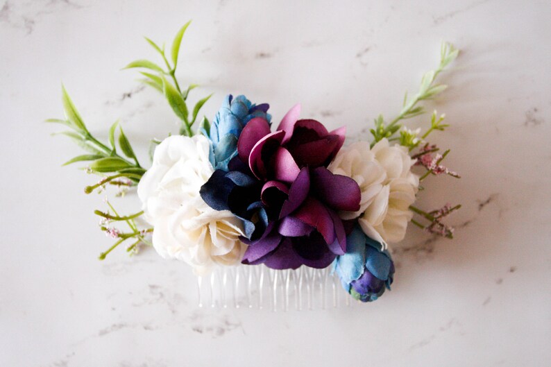Bridal Comb Bridal Shower Wedding Flower Comb Dusty Blue Plum Flower Comb Flower Girl Hair Bridal Hair Baby Shower