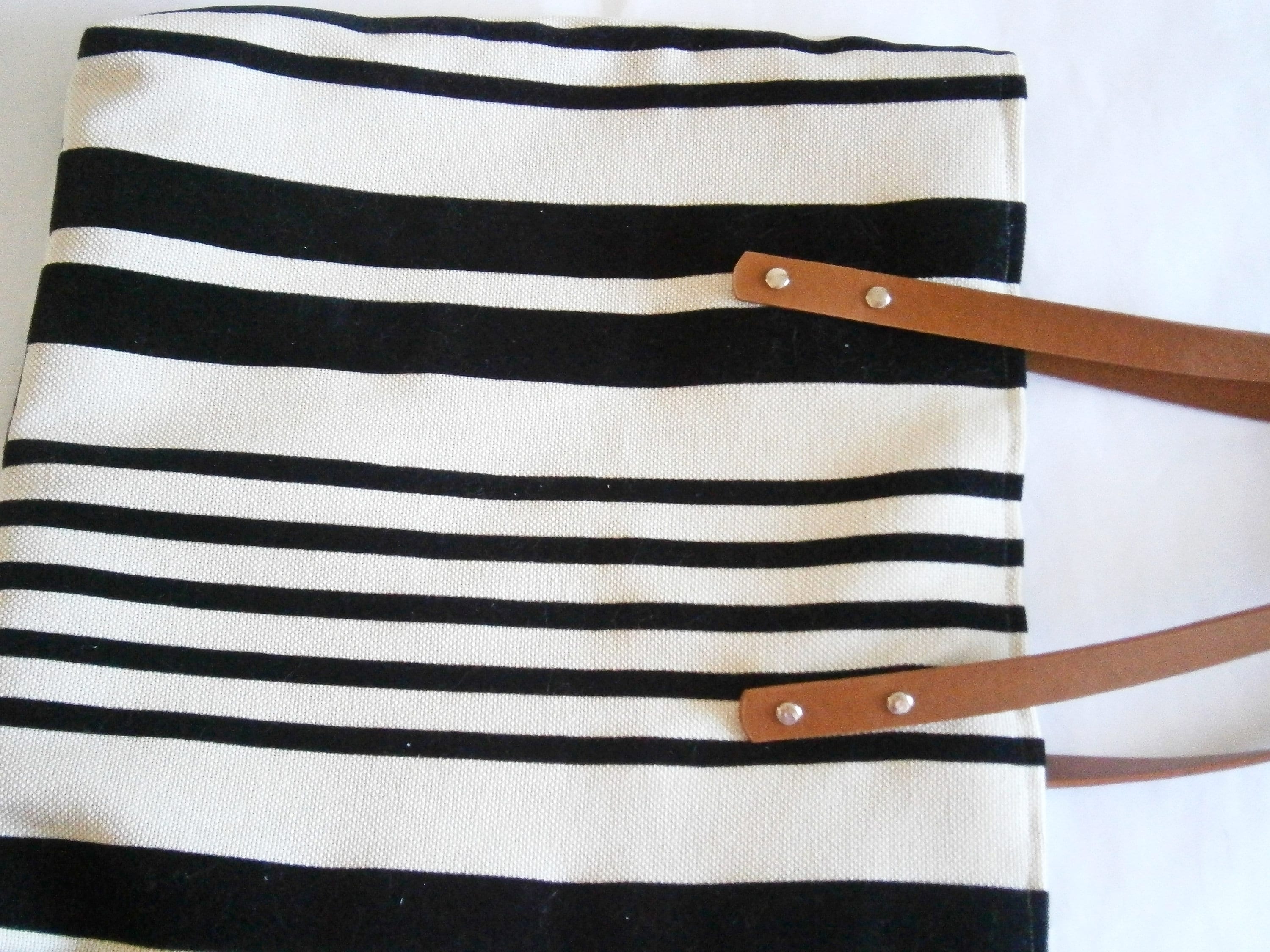 Canvas Tote Bag Black and Natural White Upcycled Vegan Etsy