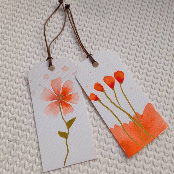 Flower Gift tags - Red flowers- Original art - Watercolor gift tags - Botanical paintings - Set of 2 - Pack of two - Aquarelle floral