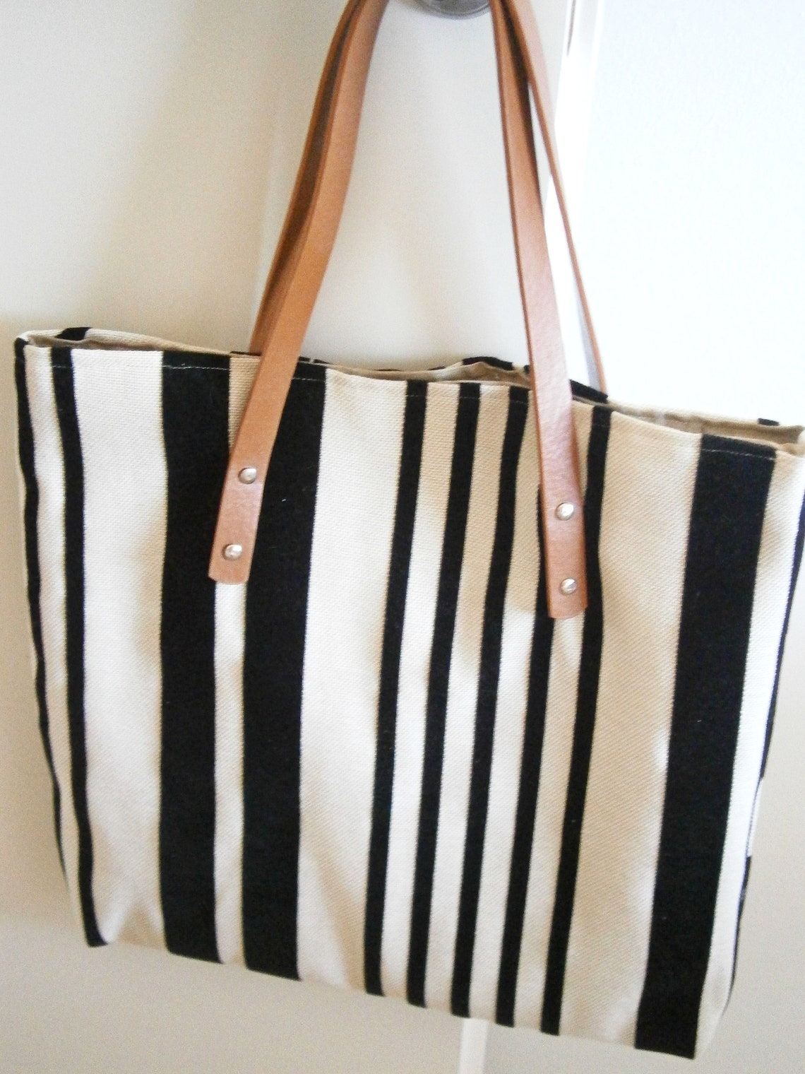 Canvas Tote Bag Black and Natural White Upcycled Vegan - Etsy
