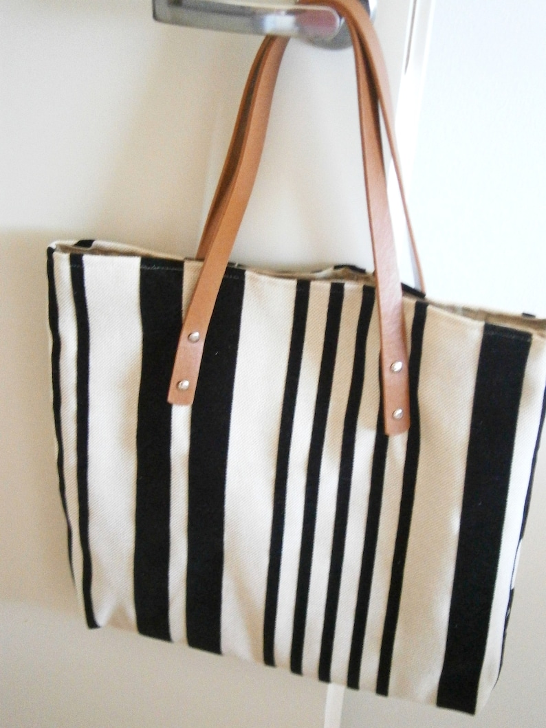 Canvas Tote Bag Black and Natural White Upcycled Vegan - Etsy