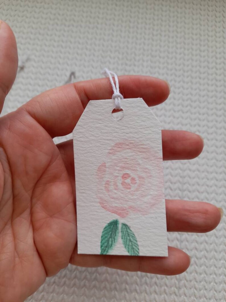 Pink Roses With Tag Flower Gift Tags - Pink Rose Flowers - Hand Painted - Botanical ...