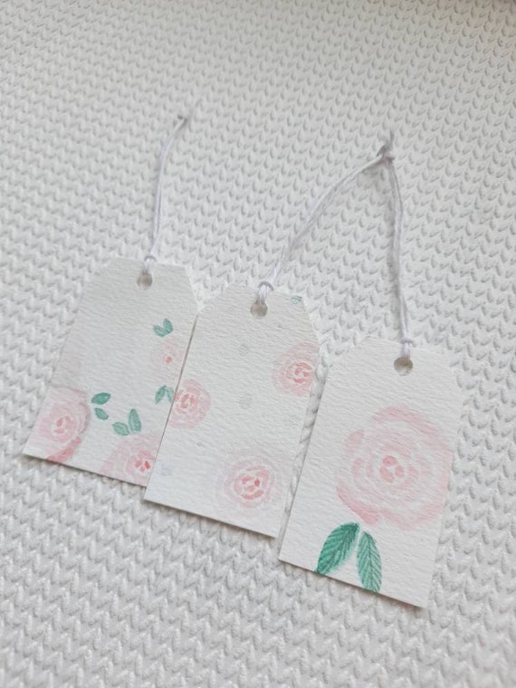 Flower Gift Tags Pink Rose Flowers Hand Painted Etsy