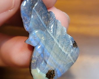 Hand Carved Australian Boulder Opal Swan Pendant – Violet Blue Gemstone, 925 Silver Bail