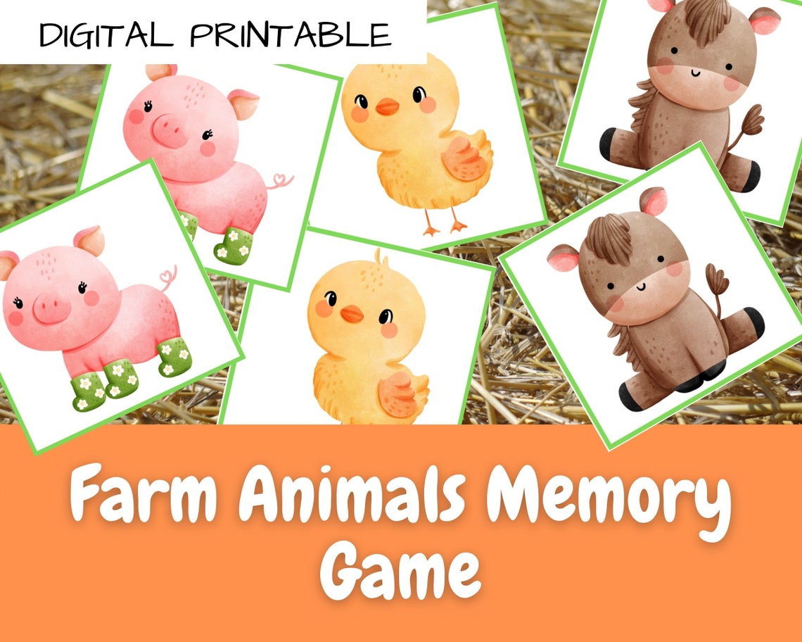 Printable Farm Animals Memory Game Instant Digital Download Etsy