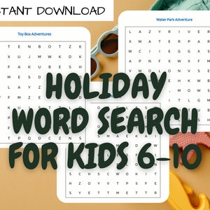 Vacation / Holiday Word Search for Kids Ages 6-10 | 20 Fun Word Searches | Printable Word Searches
