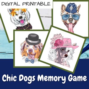 Hunde Memory-Spiel zum Ausdrucken | Hunde mit Haltung | Denkspiele für Erwachsene | Digitaler Download | Zuhause ausdrucken