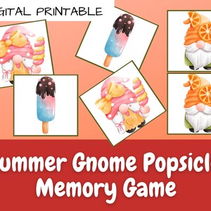 Printable Summer Gnome Popsicles Memory Game | Instant Digital Download | Print & Play