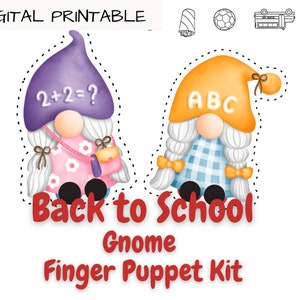 Back to School Gnome Finger Puppet Kit | DIY Finger Puppets | Instant Download
