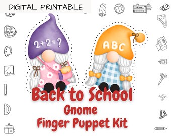 Back to School Gnome Finger Puppet Kit | DIY Finger Puppets | Instant Download