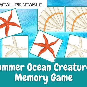 Printable Summer Ocean Creatures Memory Game | Instant Digital Download | Print & Play