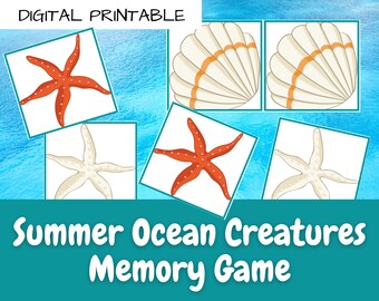 Printable Summer Ocean Creatures Memory Game | Instant Digital Download | Print & Play