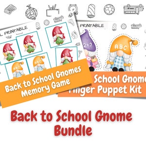 Paquete de gnomos para la vuelta al cole para imprimir / Juego de memoria + Títeres de dedo / Descarga digital instantánea / Imprimir y jugar