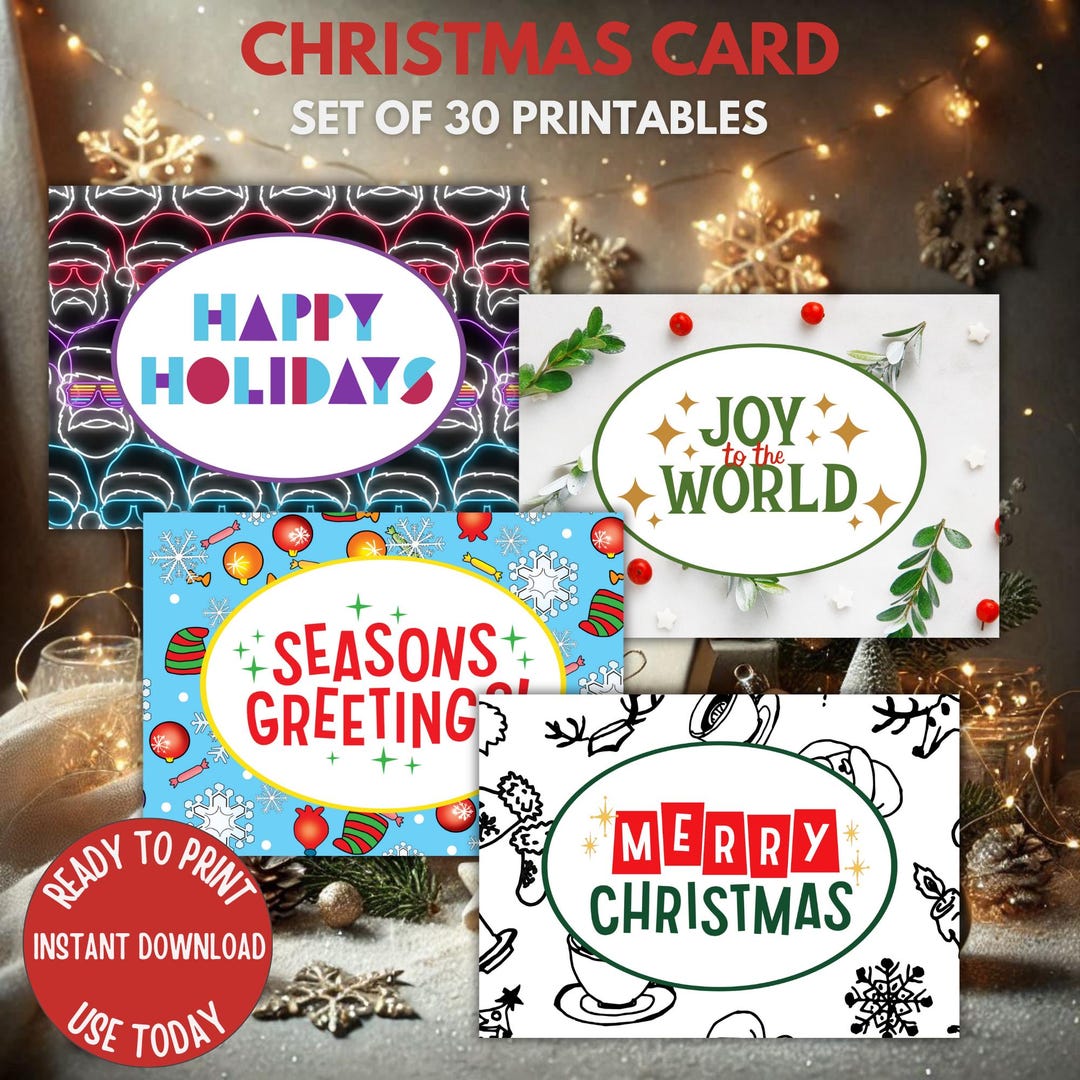30 Unique Printable Christmas Cards | Instant Download | Modern ...