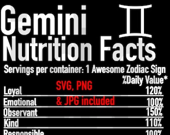 Gemini NUTRITION FACTS svg,png, jpg archivo de corte