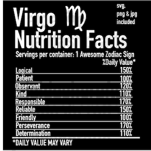 VIRGO NUTRITION FACTS svg,png, jpg cutting file