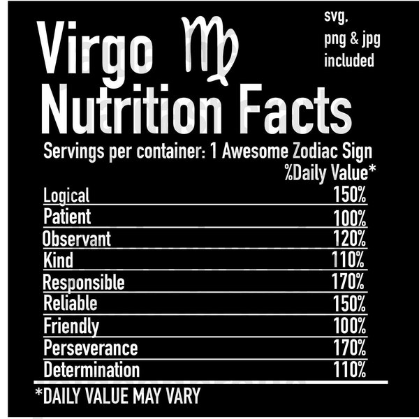 VIRGO NUTRITION FACTS svg,png, jpg cutting file