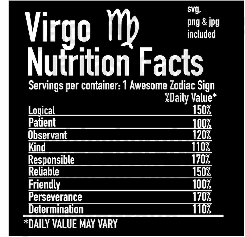 VIRGO NUTRITION FACTS Svgpng Jpg Cutting File Etsy