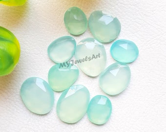 Aqua Chalcedony Rose Cut Slice - Top Quality Aqua Chalcedony Rose Cut Flat Back Gemstone 10 Pieces Lot For Jewelry Making, Pendant, Ring