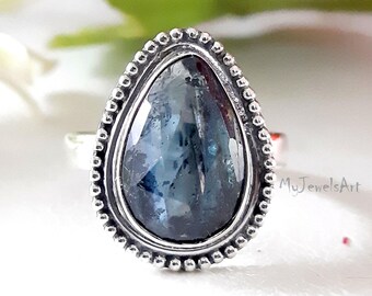 Natural Teal Moss Kyanite Pear Shape Ring - 925 Sterling Silver Ring - Teal Moss Kyanite Handmade Ring - Kyanite Birthstone Jewelry