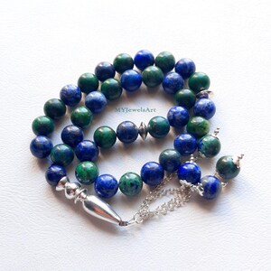 Echter Azurit Edelstein 33 Perlen Tasbih, 10 mm Perlen Tasbih, Islamische Gebetskette, Sibha, Ramadan Geschenk, Misbaha, Muslimisches Geschenk, Muslimischer Rosenkranz