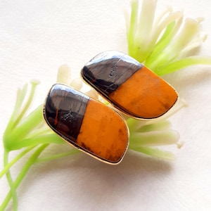 Natural Honey Bee Jasper Gemstone Cufflinks, Gold Vermeil Cufflinks, Party Wear Cufflinks, Men&#39;s Cufflinks, Gemstone Cufflink For Men