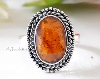 Natural Orange Kyanite Oval Shape Ring - 925 Sterling Silver Ring - Orange Kyanite Handmade Ring - Kyanite Birthstone Jewelry