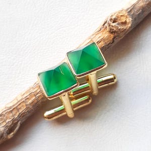 Natural Gemstone Cufflinks, Gold Vermeil Cufflinks, Faceted Green Onyx Cufflinks, Men&#39;s Cufflinks, Best Gift For Men, Gemstone Cufflinks