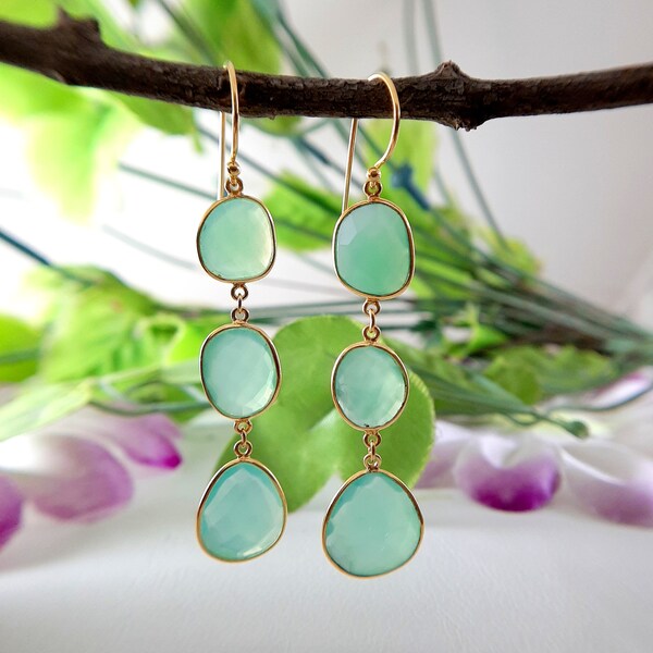 Chrysoprase Chalcedony Earring- Sterling Silver Gold Vermeil Dangle Gemstone Earring - Chrysoprase Birthstone Handmade Earring