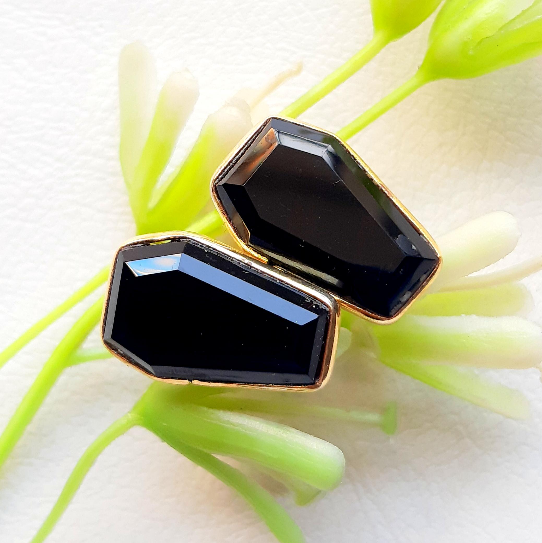 Natural Black Spinel Gemstone Cufflinks, Gold Vermeil Cufflinks, Coffin Shape Cufflinks, Men's Cufflinks, Gemstone Cufflinks For Men