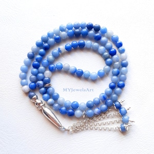 Echte blaue Achat Aqeeq Edelstein 99 Perlen Tasbih, Perlen Tasbih, Islamische Gebetskette, Sibha, Ramadan Geschenk, Misbaha, Muslimischer Rosenkranz