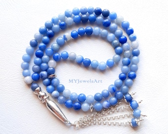 REAL Blue Agate Aqeeq Gemstone 99 Beads Tasbih, Beads Tasbih, Islamic Prayer Beads, Sibha, Ramadan Gift, Misbaha, Muslim Gift, Muslim Rosary