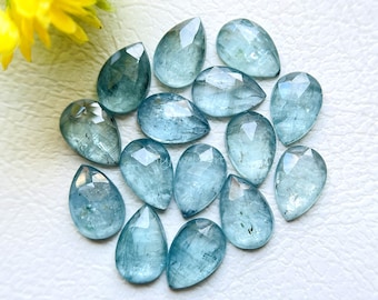 Lote de 15 piedras preciosas de cianita facetada natural de primera calidad, talla rosa, 6 x 9 mm, forma de pera, para joyería hecha a mano