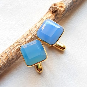 Natural Blue Onyx Gemstone Cufflinks, Gold Vermeil Cufflinks, Party Wear Cufflinks, Men&#39;s Cufflinks, Gemstone Cufflink For Men, Man Gift