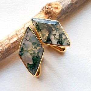 Natural Moss Agate Gemstone Cufflinks, Gold Vermeil Cufflinks, Party Wear Cufflinks, Men's Cufflinks, Gemstone Cufflinks For Men, Man's Gift